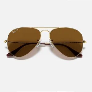 Ray Ban Aviator Classic RB 3025 001/57 Gold Sunglasses Brown Polarized 58mm